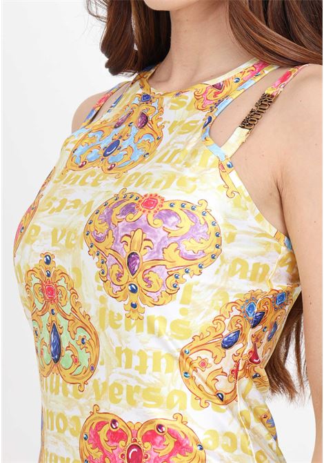 Short gold dress for women with heart couture print VERSACE JEANS COUTURE | 76HAO944JS348G03